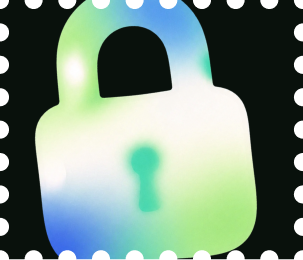 Stamp showing a padlock in green and blue